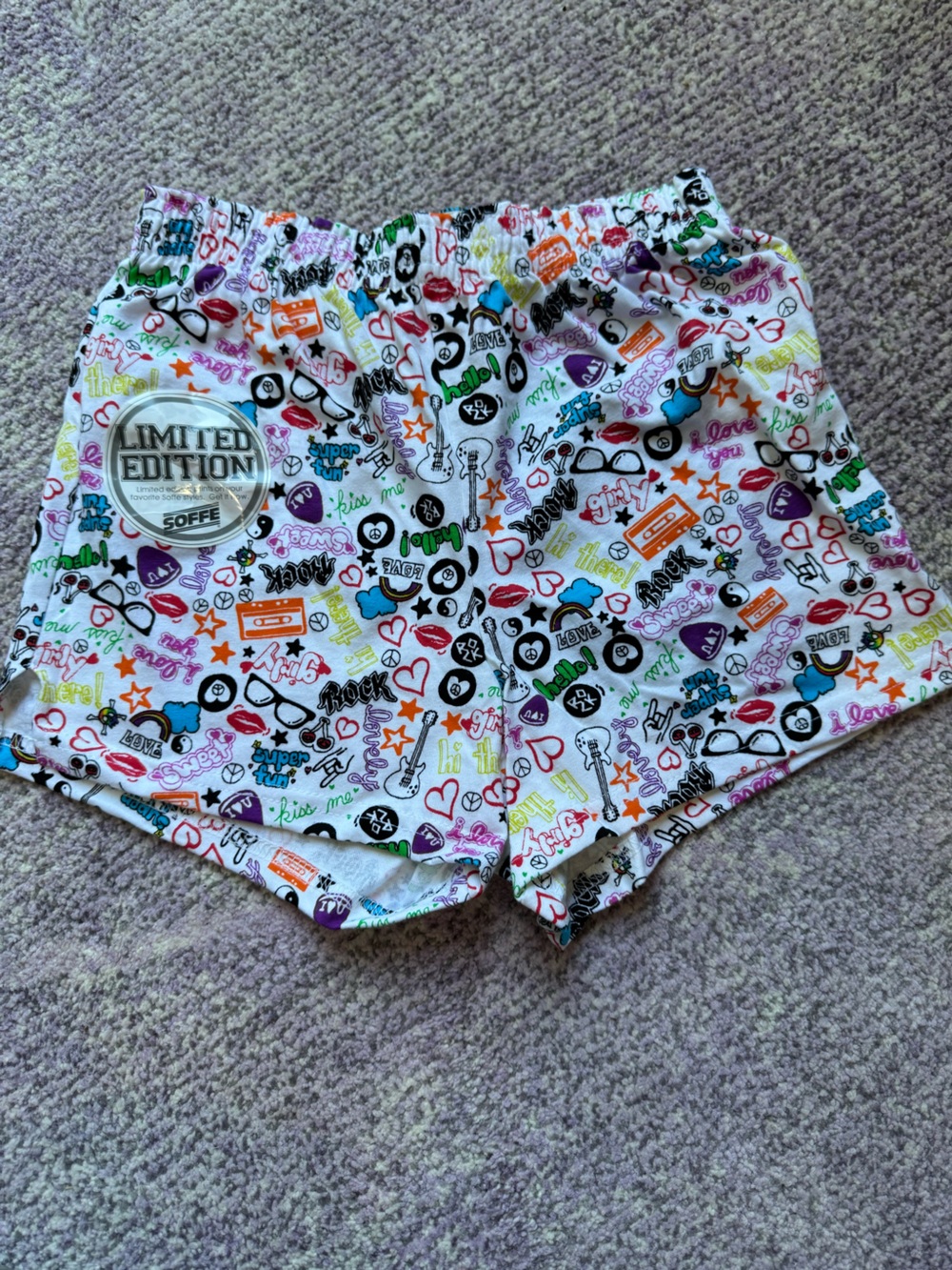 NEW Soffe Limited Edition Y2K Doodle Shorts Peace Rock Love Size XS